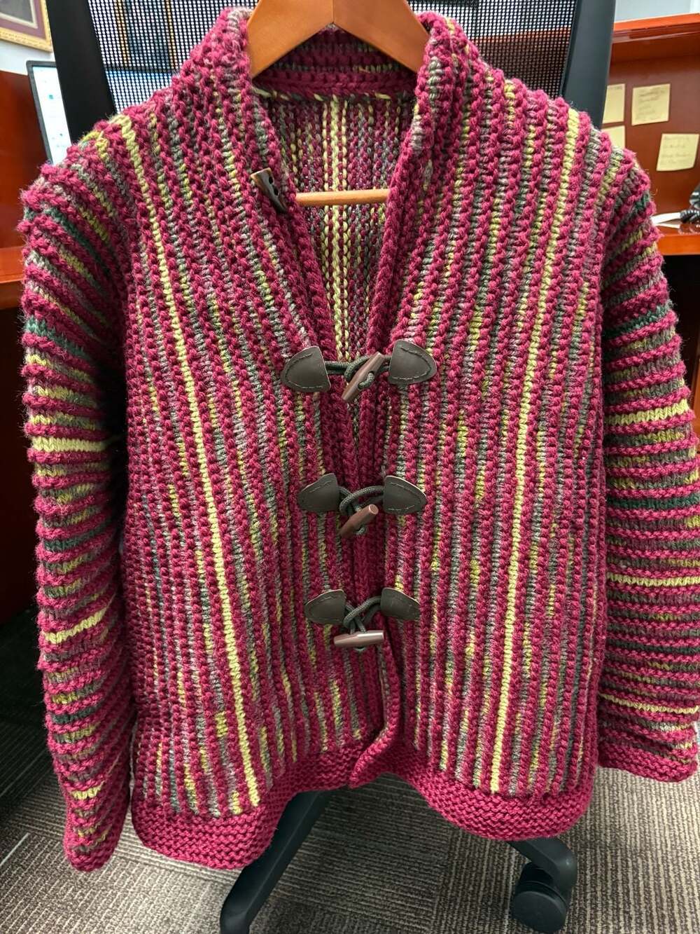 Handmade Crochet Toggle Button Cardigan Multicolor Striped Fits small to medium.